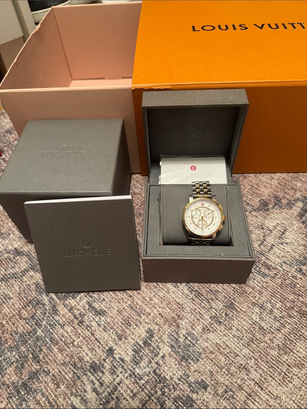 Michele Two-Tone Stainless Steel and Gold Diamond-Accented Watch - White Dial